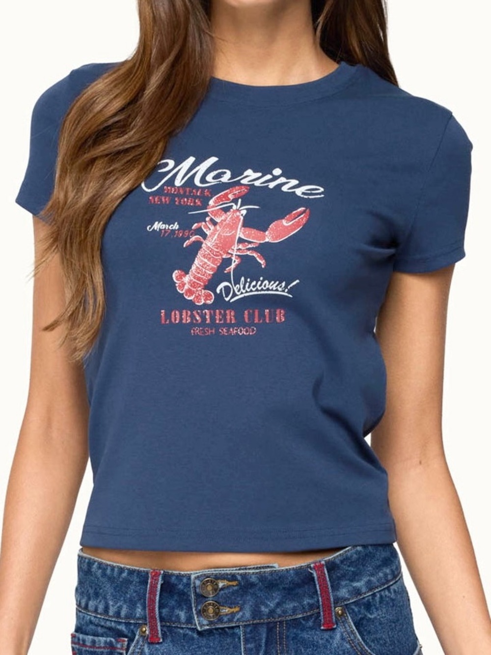 EDIKTED Blue Lobster Club Graphic Tee Size XS